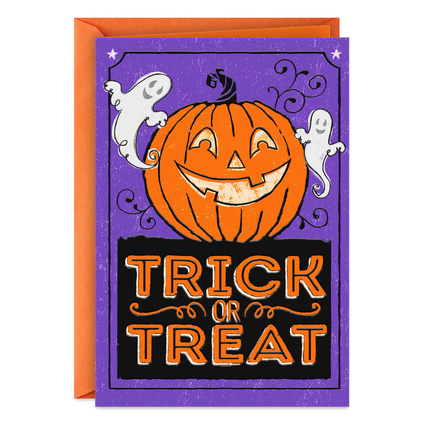 Trick or Treat Jack-o'-Lantern and Ghosts Halloween Card