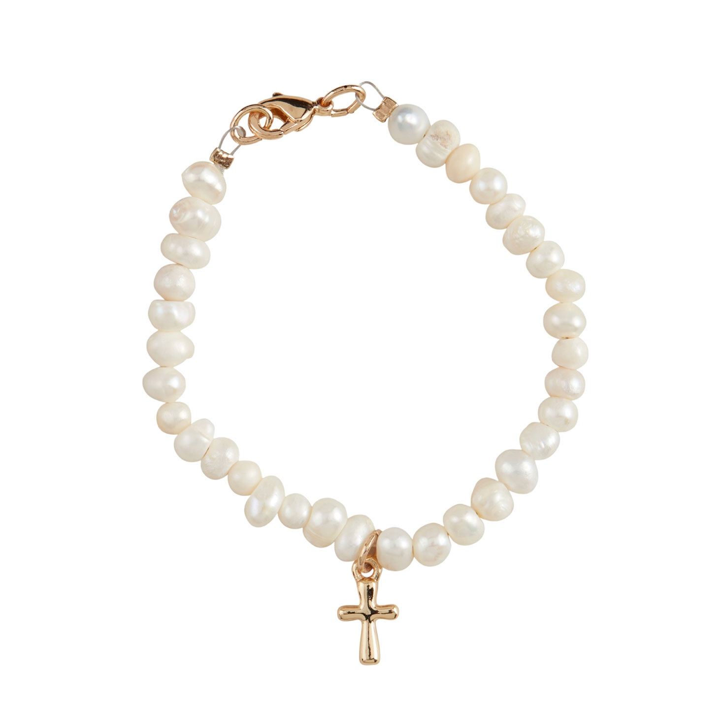 Mud Pie Gold Cross Pearl Bracelet for Toddler