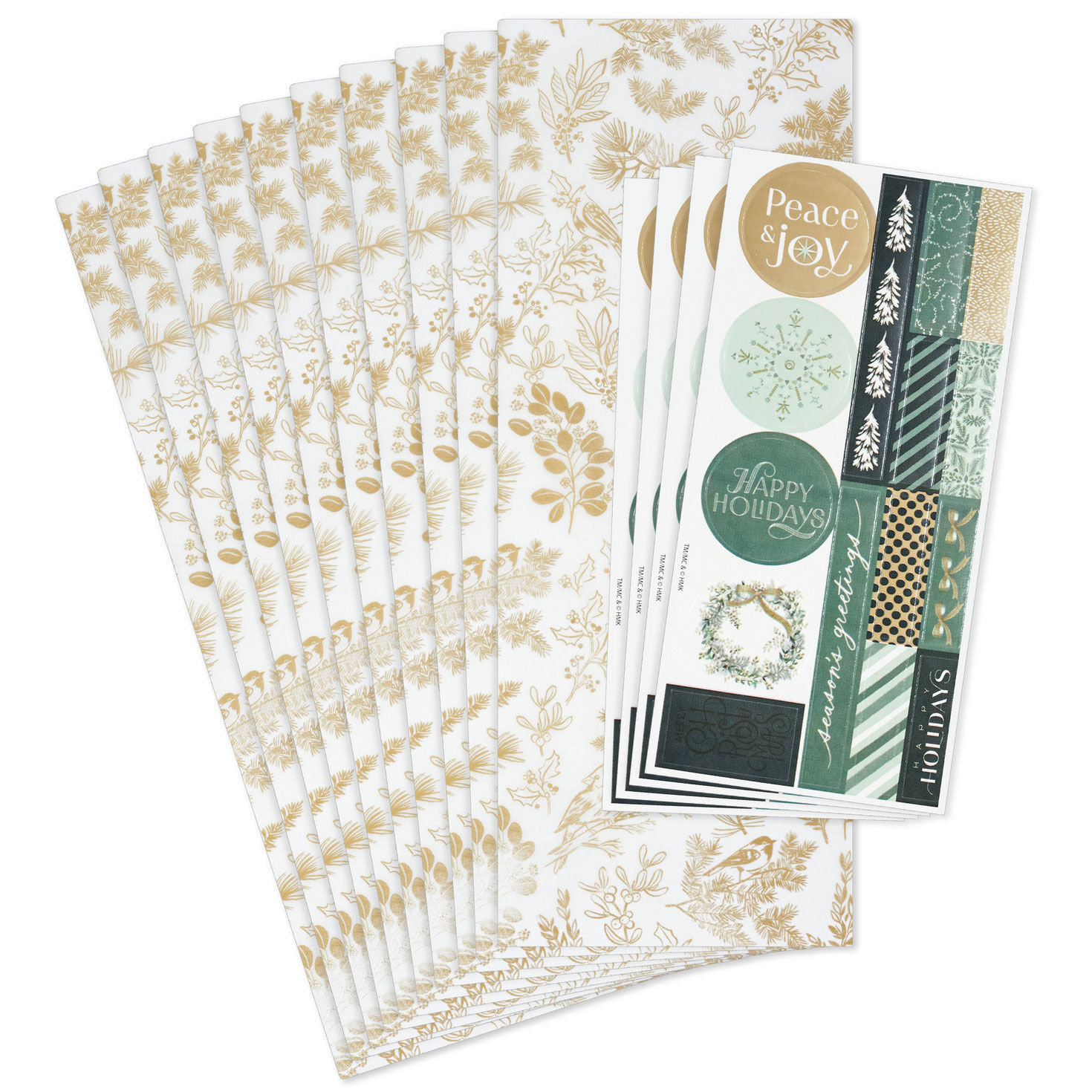 Gold Toile Holiday Tissue Paper With Stickers, 10 sheets