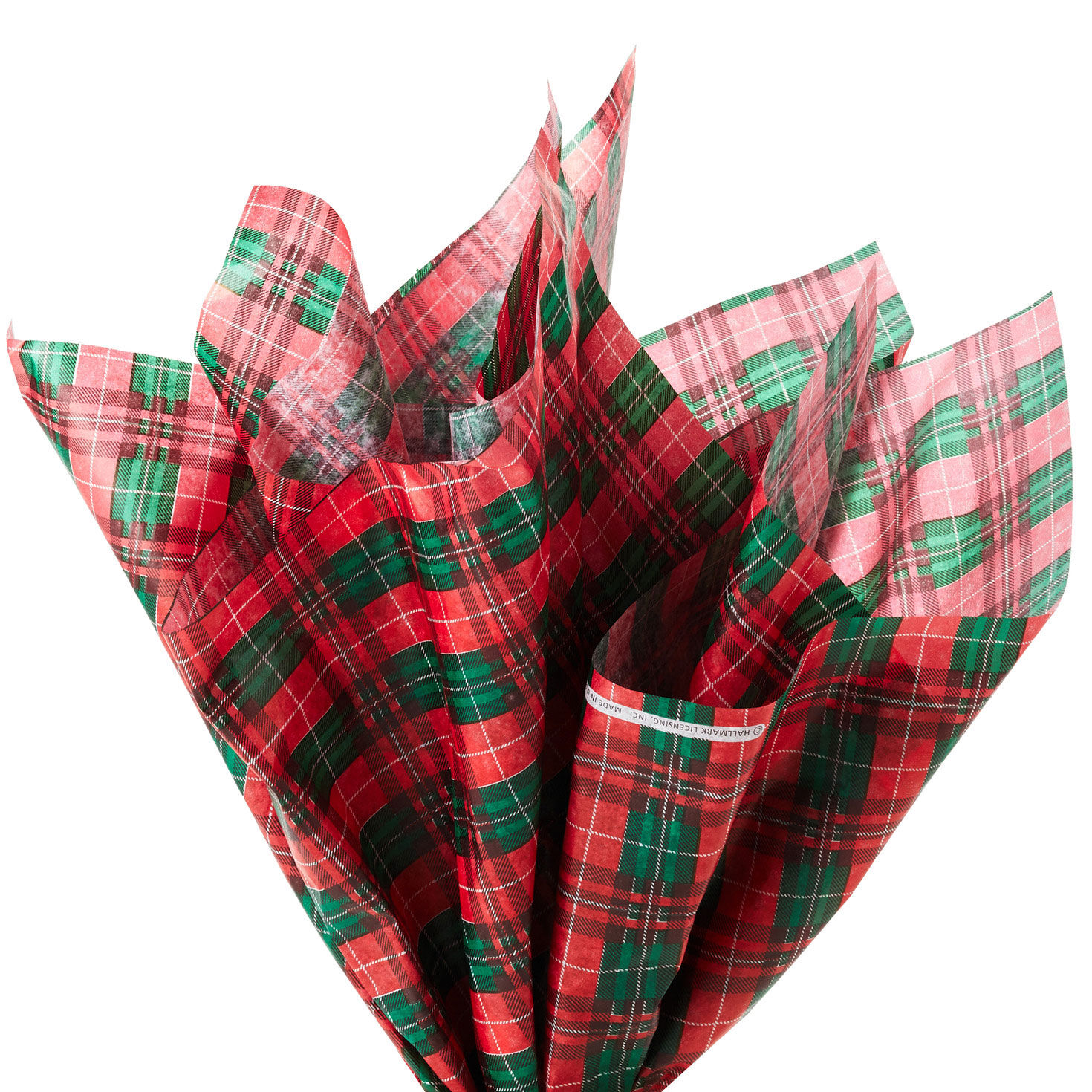 Red and Green Christmas Plaid Tissue Paper, 6 sheets