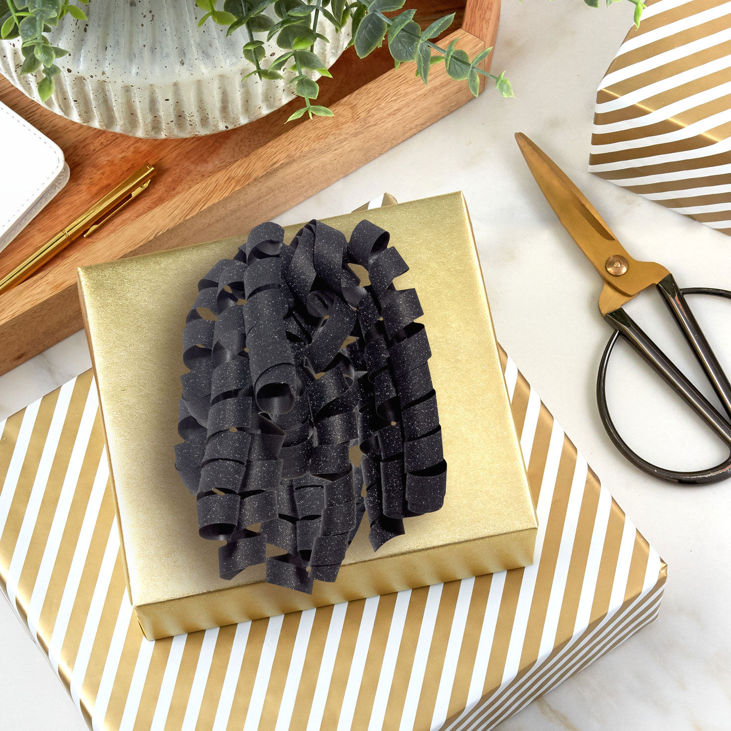 7312-6-5-sparkling-black-curly-ribbon-gift-bow-2.jpg 6.5" Sparkling Black Curly Ribbon Gift Bow