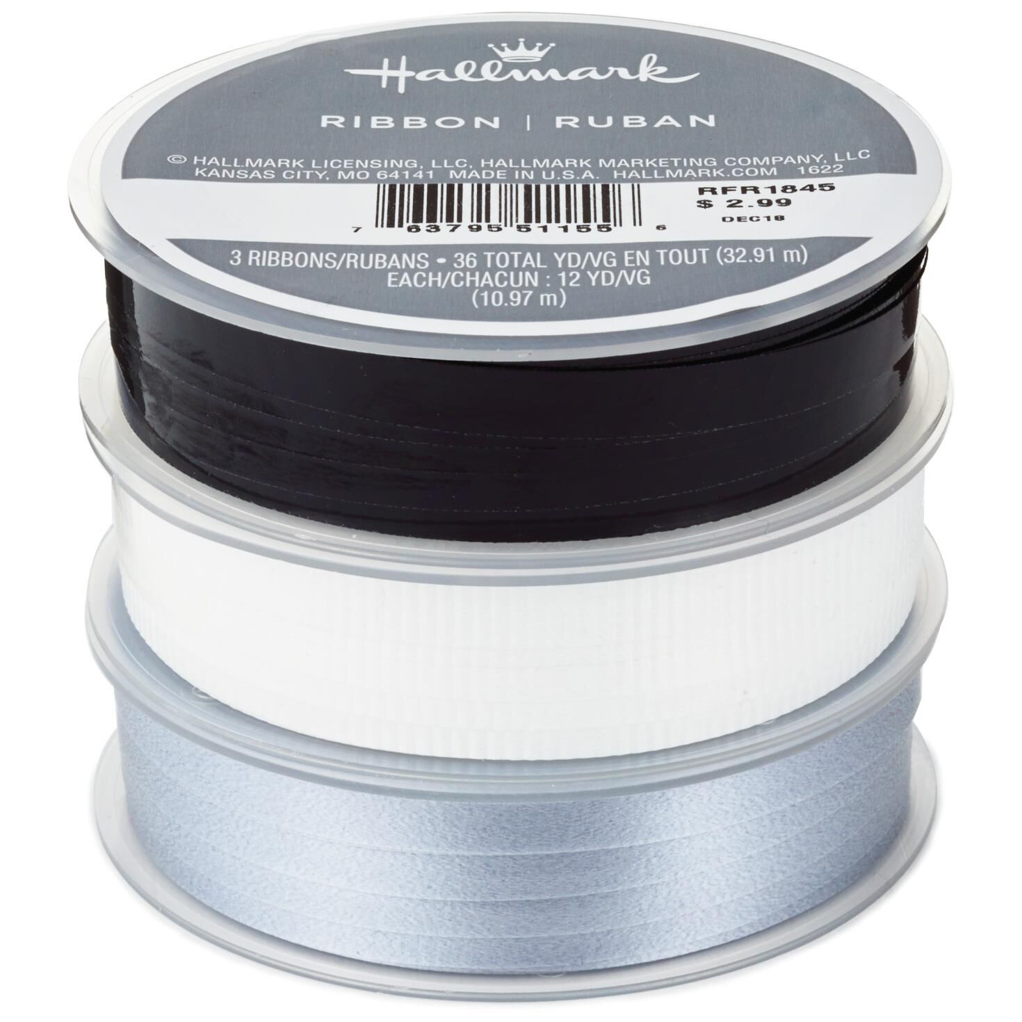 White/Black/Silver 3-Pack Curling Ribbon, 108'