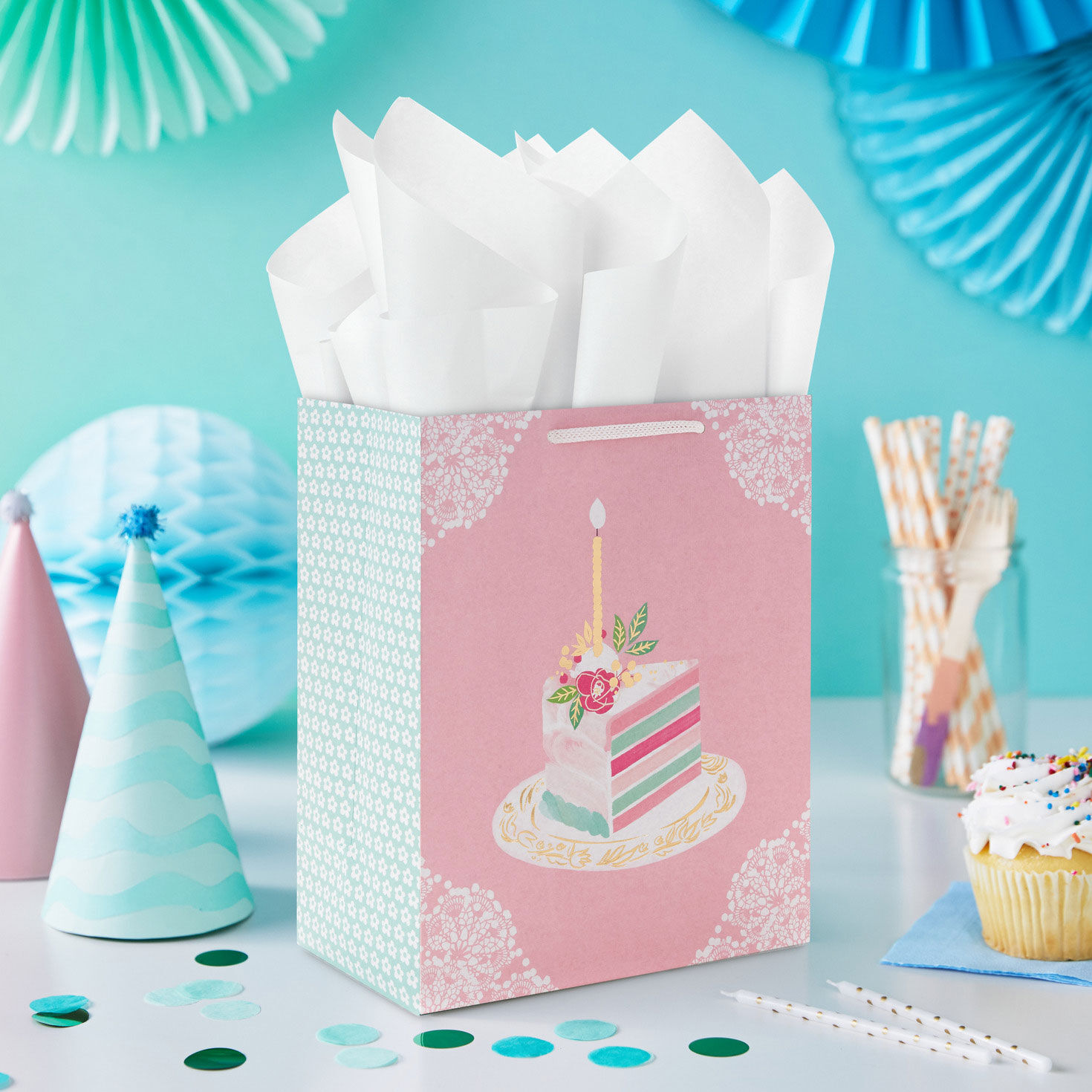 8261-9-6-elegant-cake-slice-medium-birthday-gift-bag-2.jpg 9.6" Elegant Cake Slice Medium Birthday Gift Bag