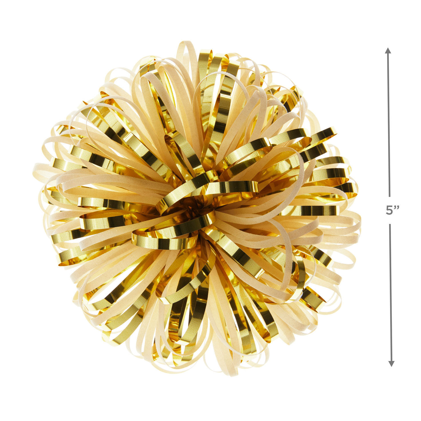 8512-5-ivory-and-gold-metallic-pom-pom-gift-bow-2.jpg 5" Ivory and Gold Metallic Pom-Pom Gift Bow