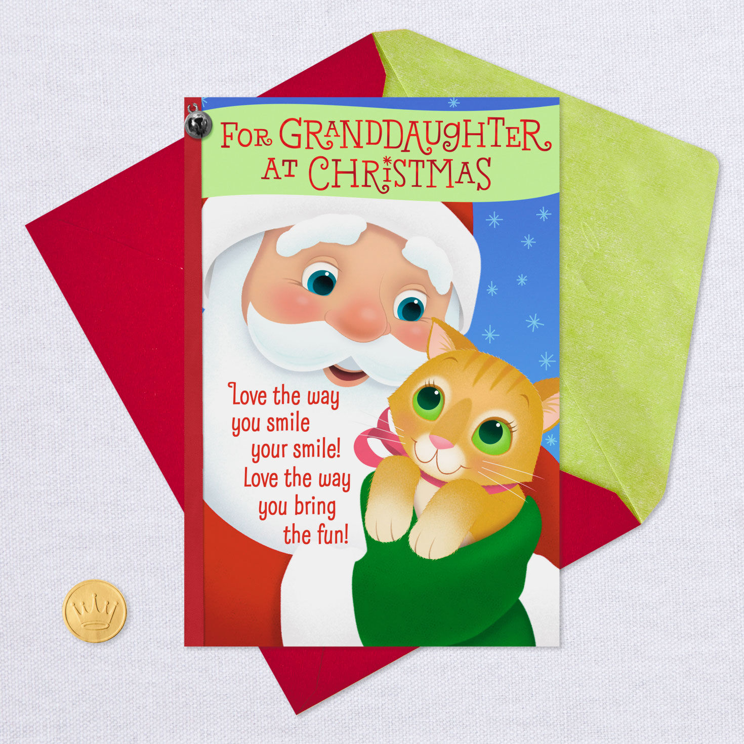 8547-santa-with-kitten-christmas-card-for-granddaughter-5.jpg Santa With Kitten Christmas Card for Granddaughter