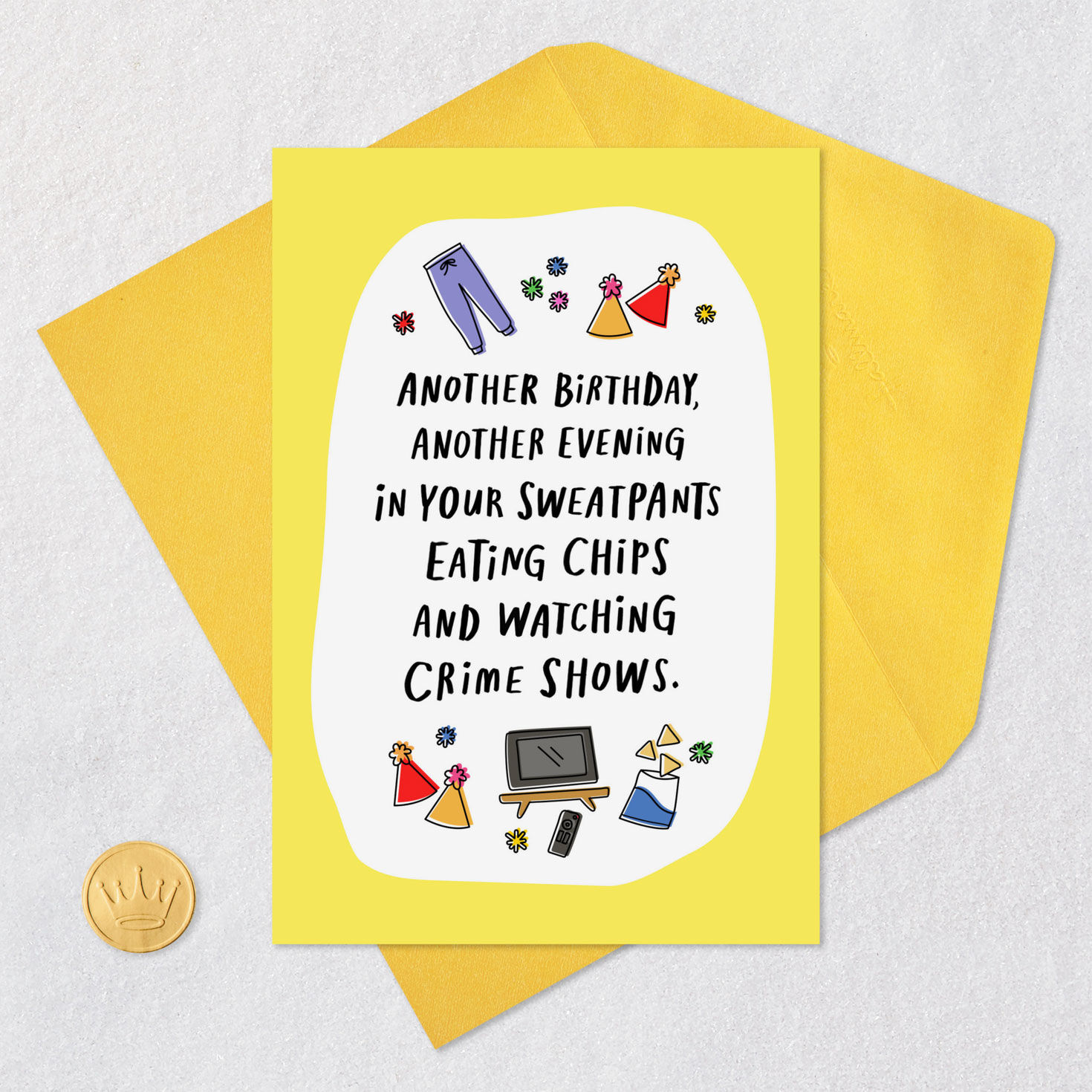 8843-sweatpants-chips-and-crime-shows-funny-birthday-card-5.jpg Sweatpants, Chips and Crime Shows Funny Birthday Card