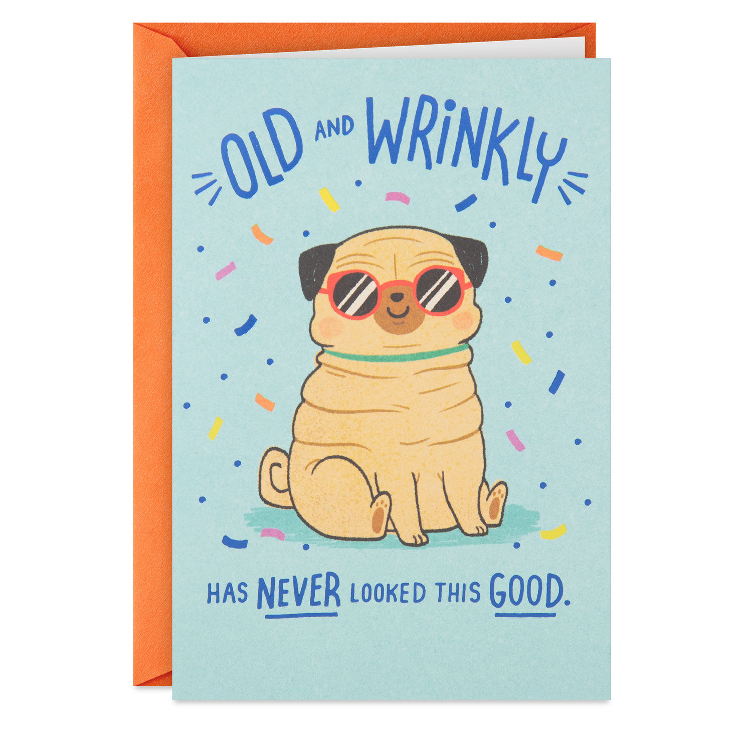 Old and Wrinkly Pug Funny Birthday Card