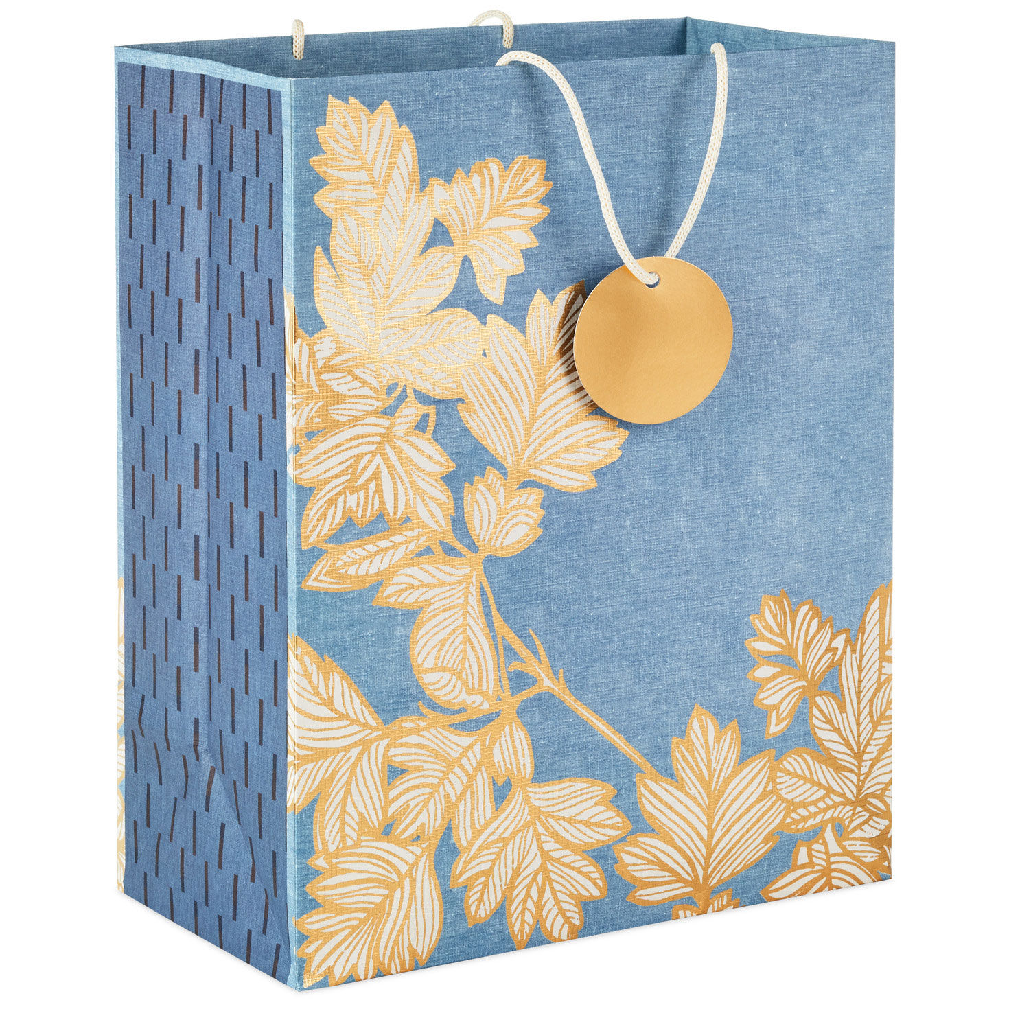 13" Gold Leaves on Chambray Blue Large Gift Bag