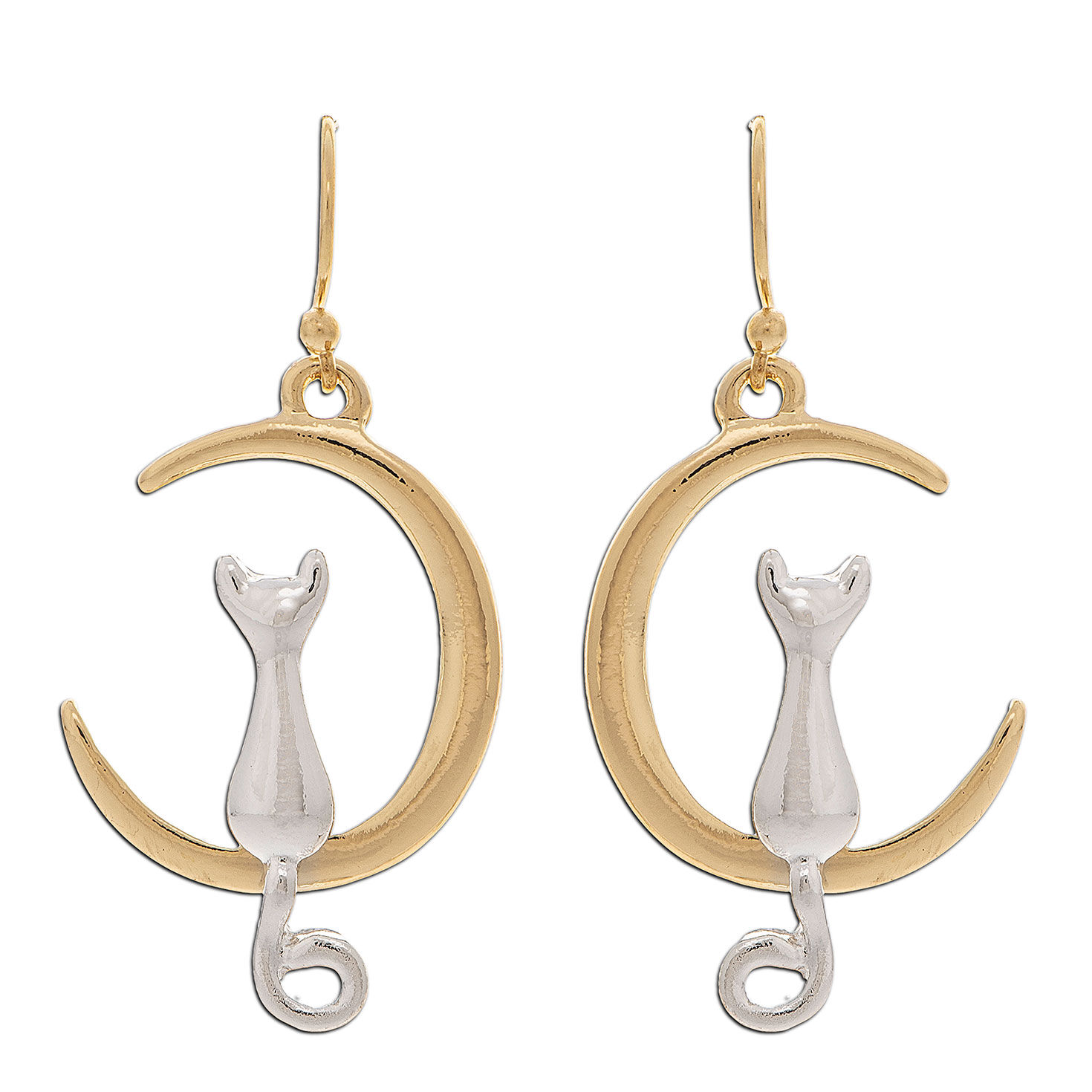 Rain Jewelry Cat in Crescent Moon Mixed Metal Earrings