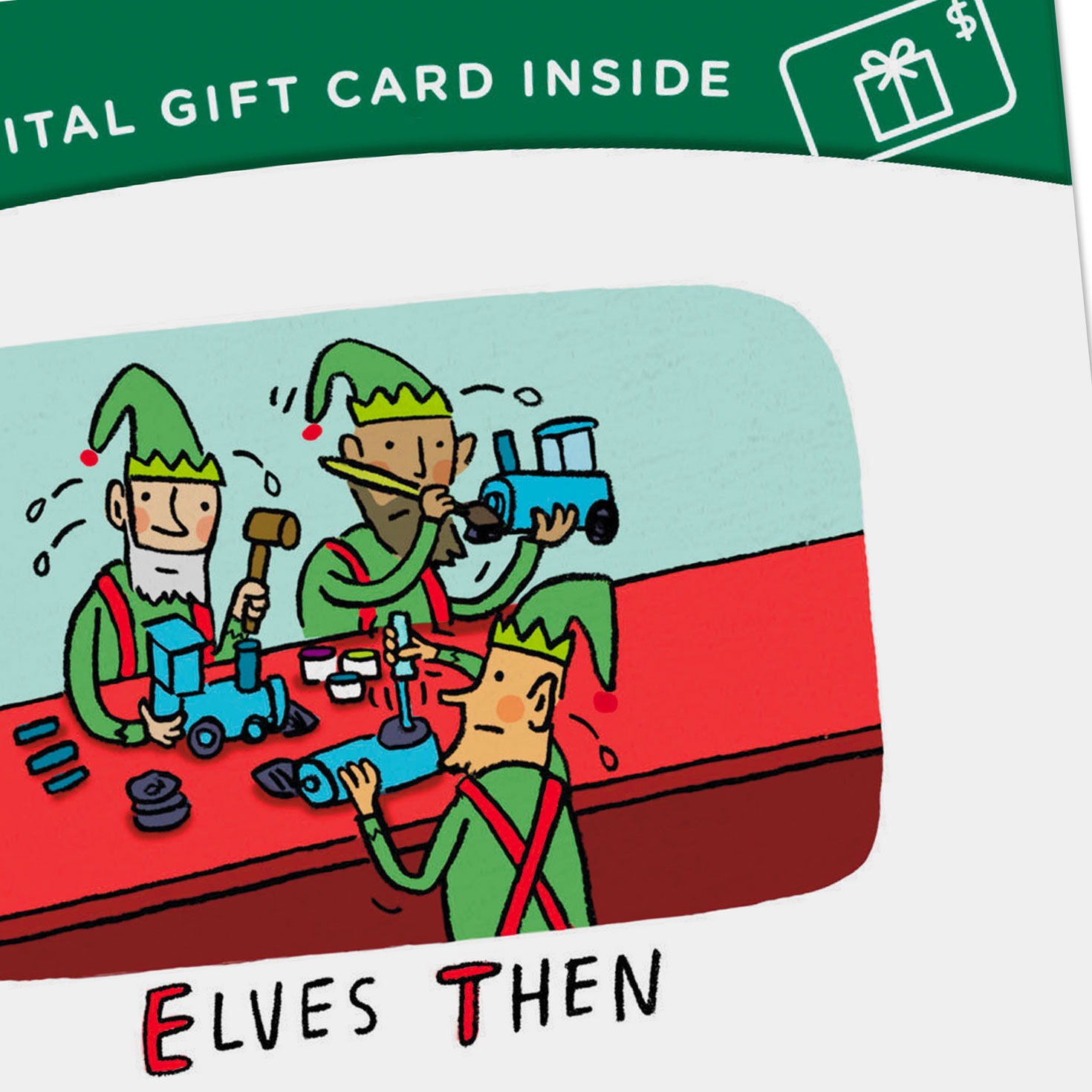 9673-elves-then-and-now-gift-card-greeting-funny-christmas-card-5.jpg Elves Then and Now Gift Card Greeting Funny Christmas Card