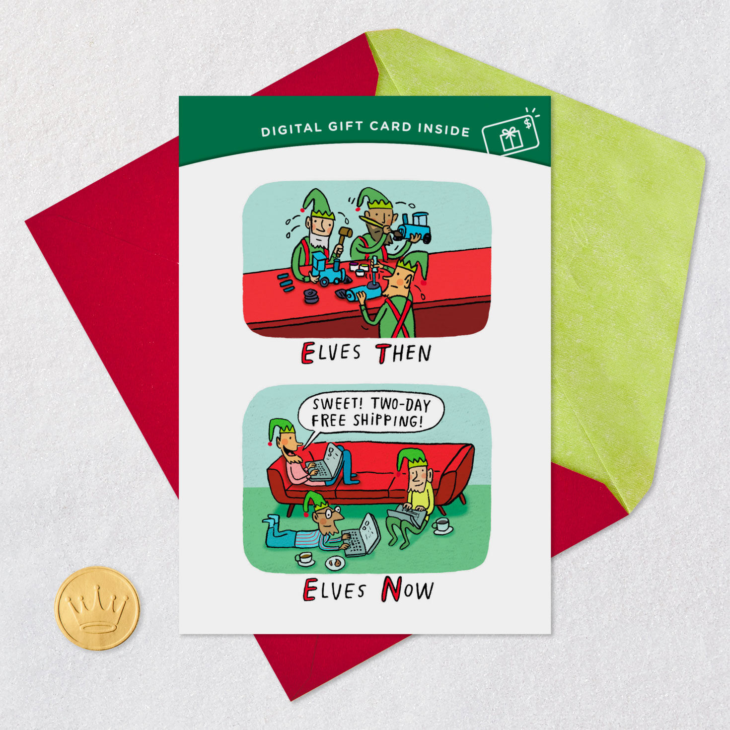 9673-elves-then-and-now-gift-card-greeting-funny-christmas-card-8.jpg Elves Then and Now Gift Card Greeting Funny Christmas Card