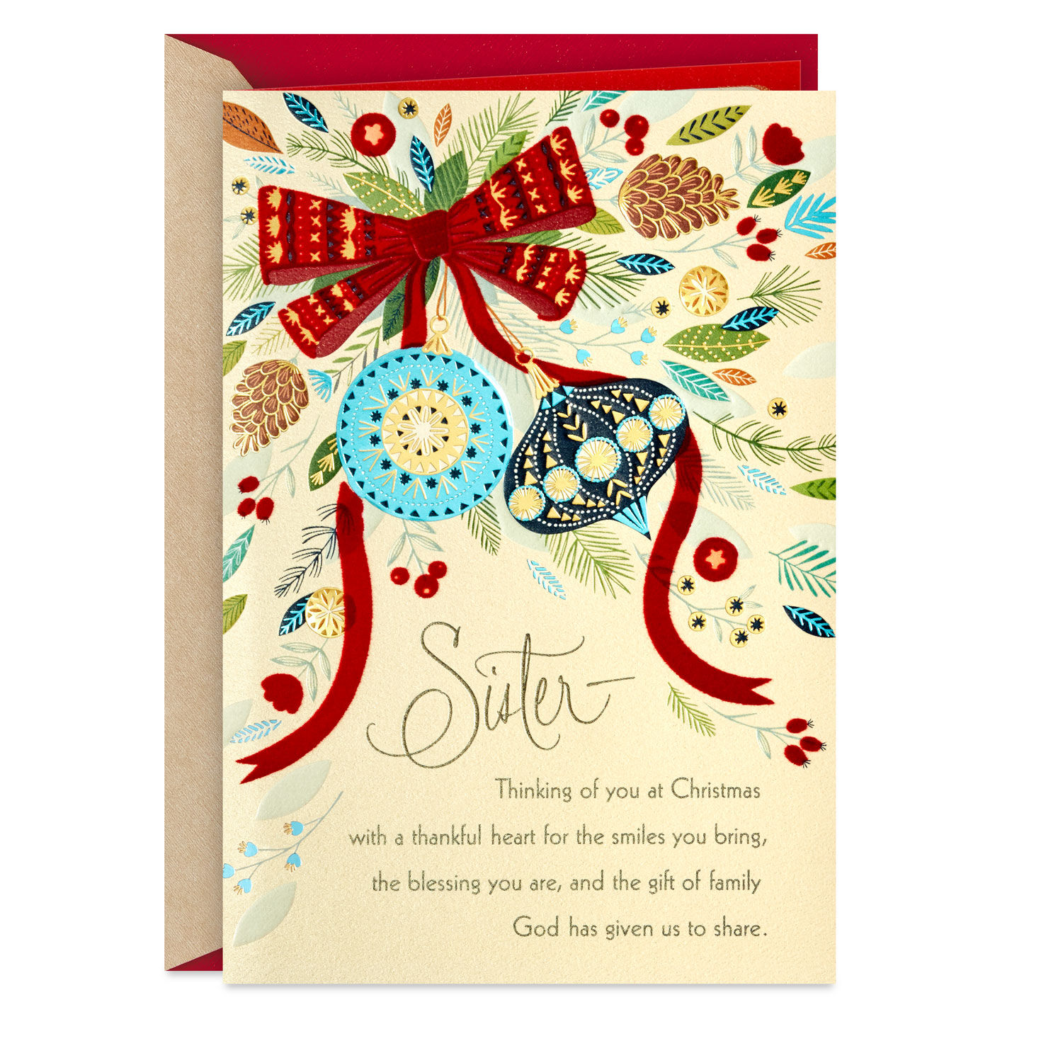 Thinking of You Religious Christmas Card for Sister